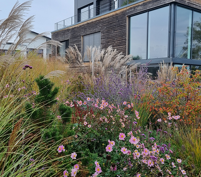 Hausgarten im modernen Design und trotzdem sehr naturnah